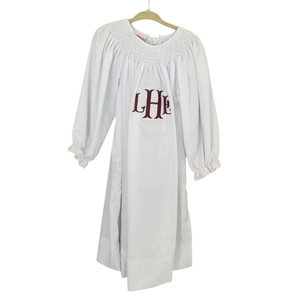 Petit Bebe Girls Kids Smocked Bishop LHE Monogram Dress Size 4Y White NWOT - Picture 2 of 7